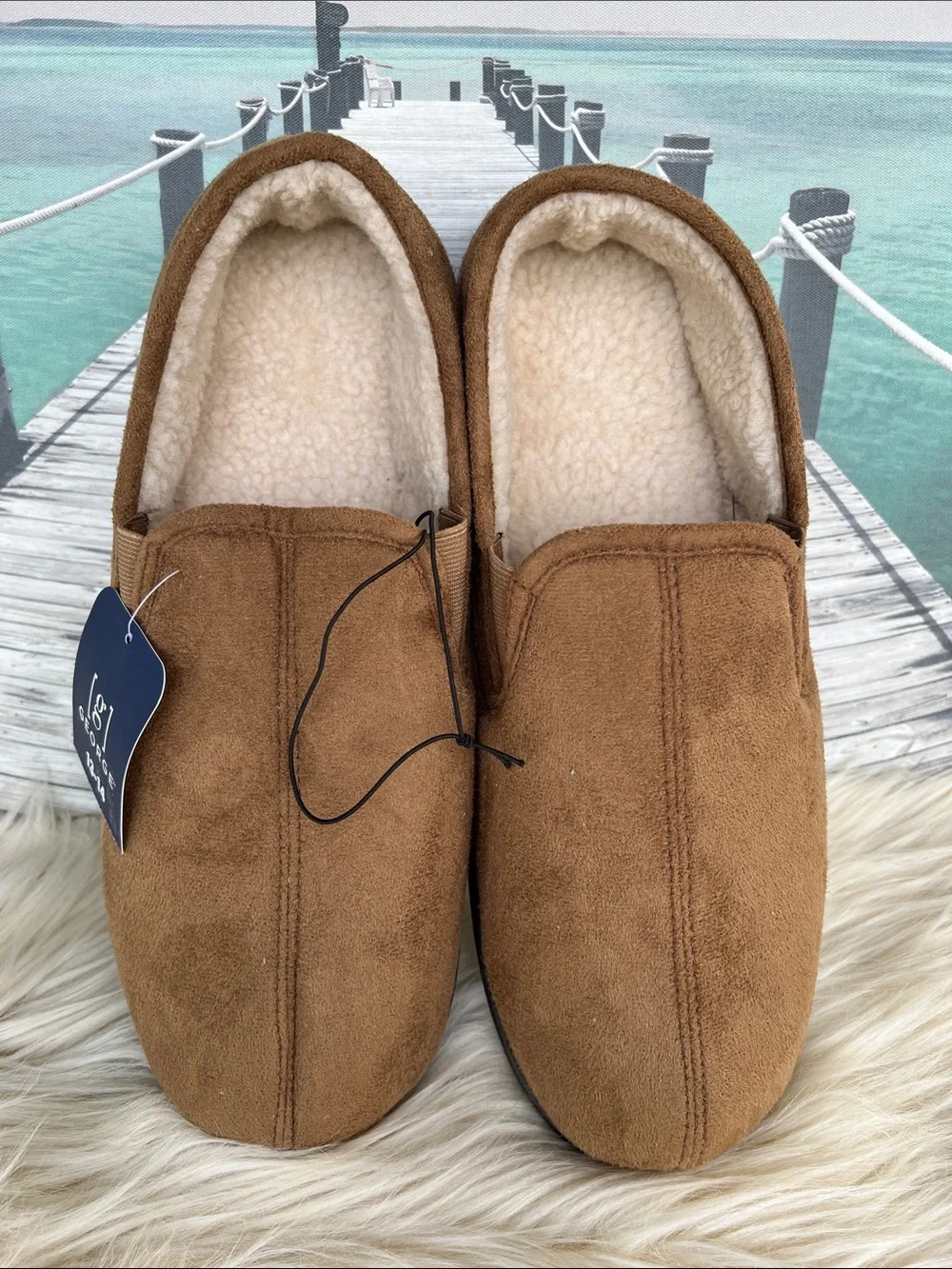 George Men's Tan Brown Suede-Look Fleece Lined Slip-On Slippers